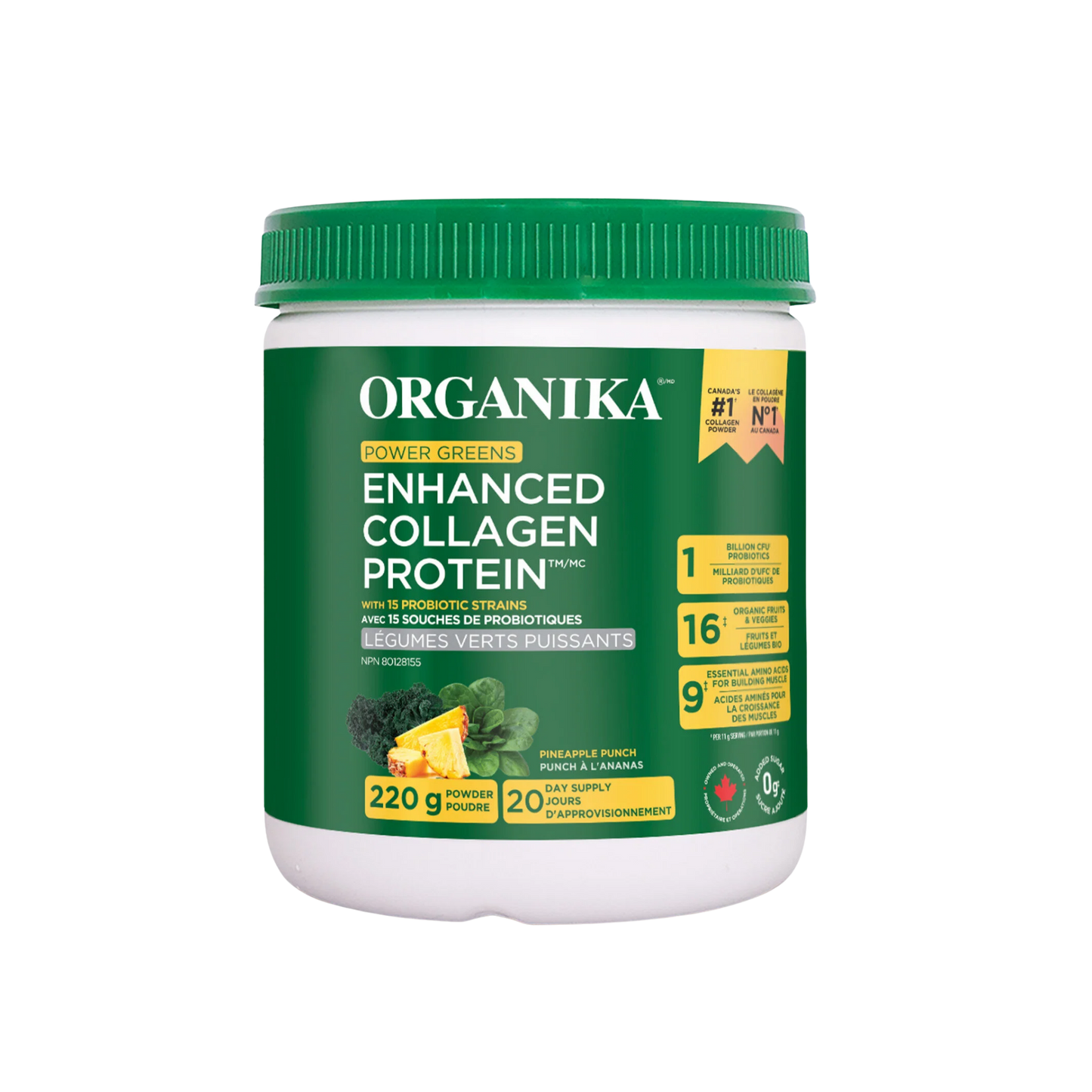 Organika Power Greens Enhanced Collagen Protein Pineapple Punch 220 Gram