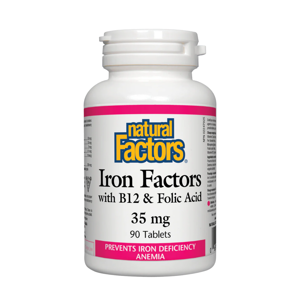 Natural Factors Iron Factors with B12 and Folic Acid 35 mg 90 Tablets