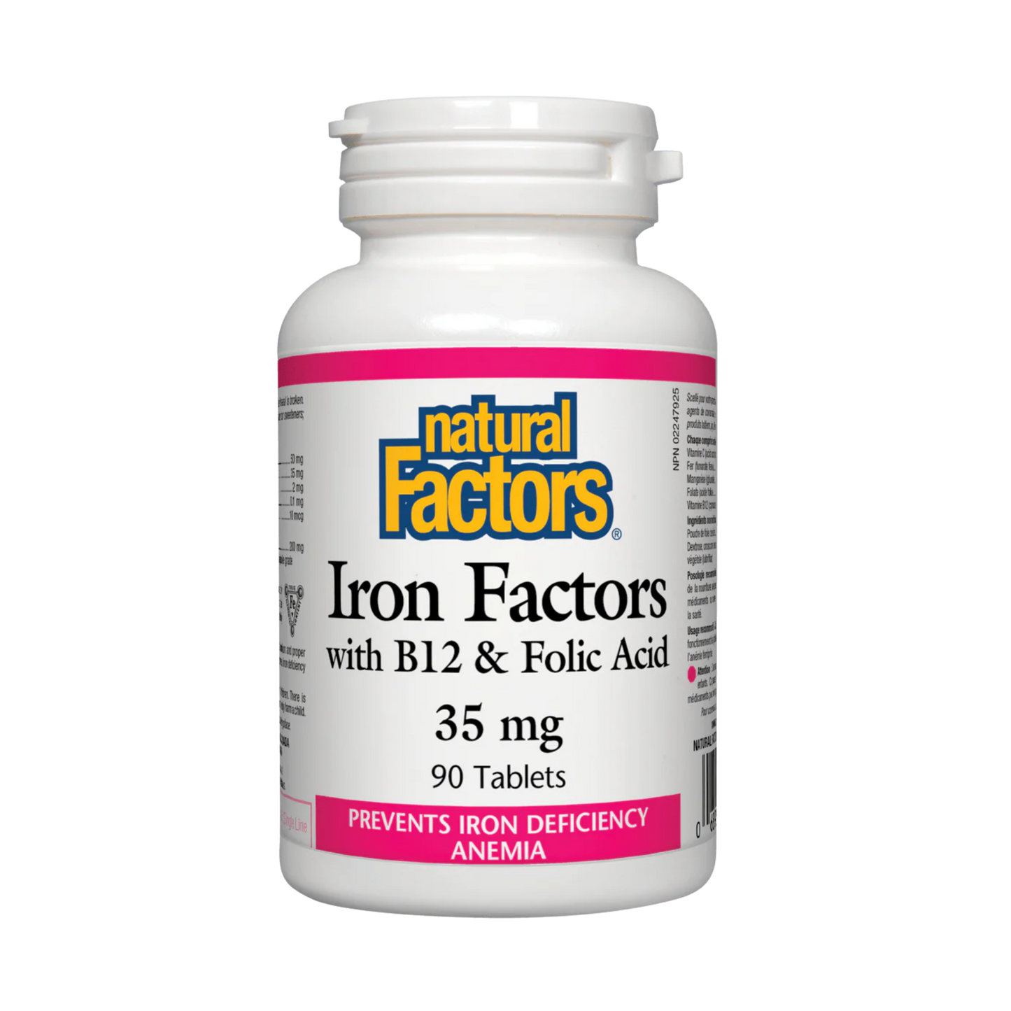 Natural Factors Iron Factors with B12 and Folic Acid 35 mg 90 Tablets