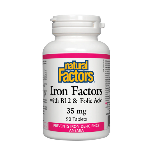 Natural Factors Iron Factors with B12 and Folic Acid 35 mg 90 Tablets