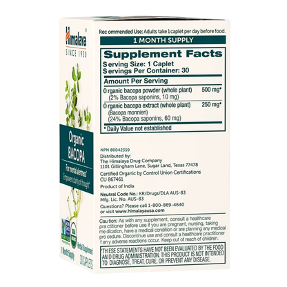 Himalaya Organic Bacopa Monnieri 30 Caplets