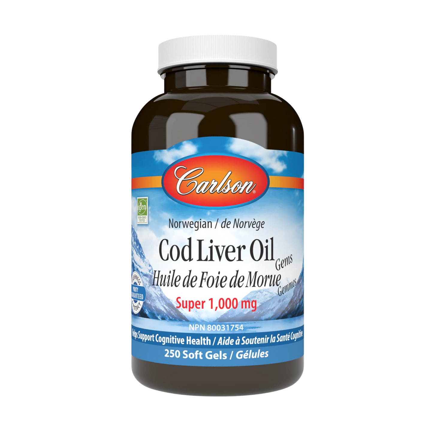 Carlson Wild Norwegian Cod Liver Oil 1000 mg 250 Softgels