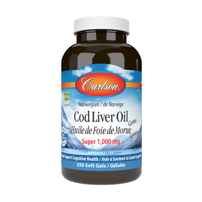Carlson Wild Norwegian Cod Liver Oil 1000 mg 250 Softgels