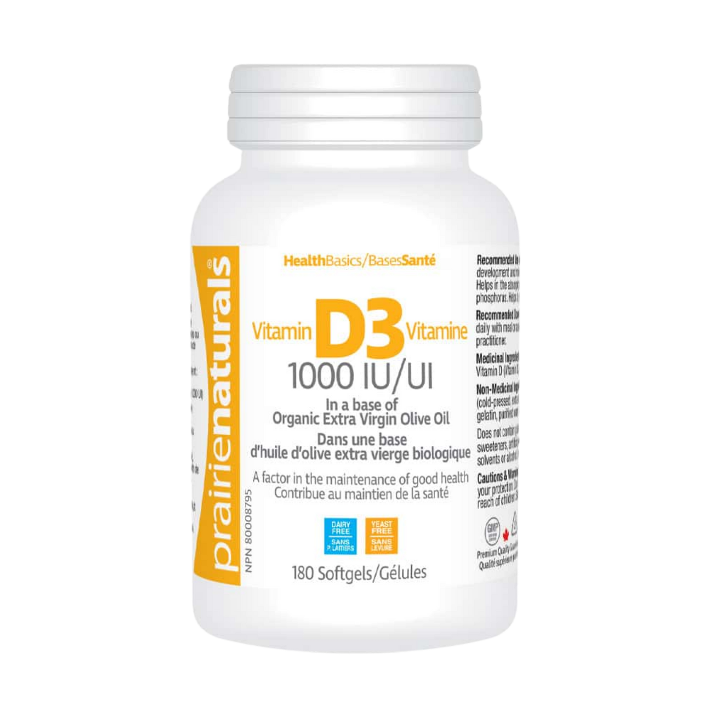 Prairie Naturals Vitamin D3 1000 IU 180 Softgels