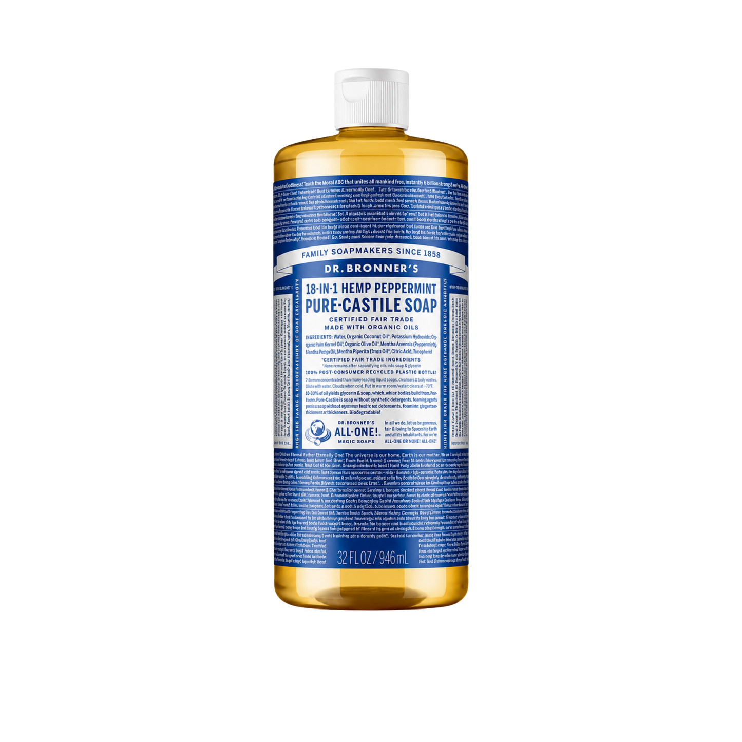 Dr Bronner's 18-in-1 Peppermint Pure Castile Soap 473 mL
