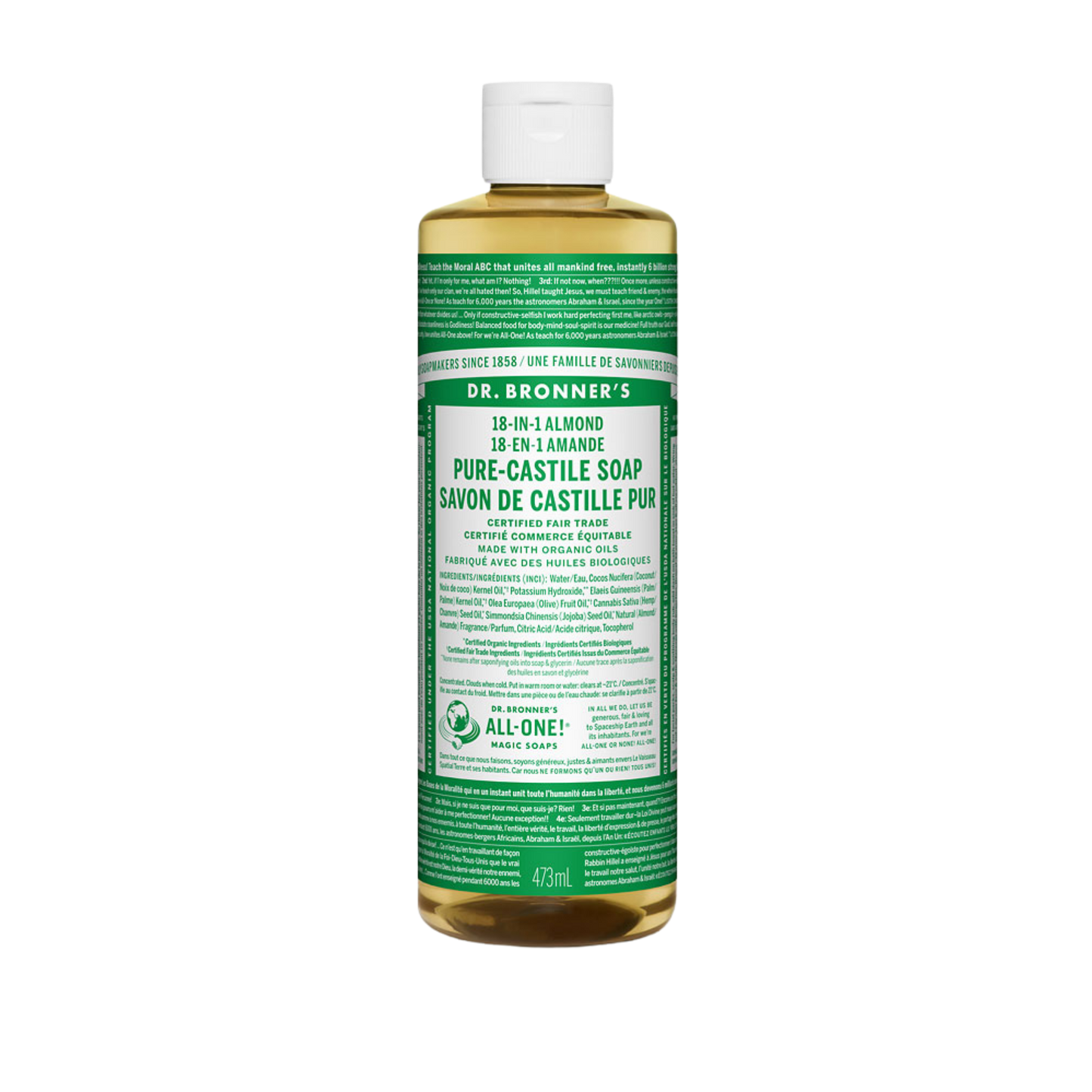 Dr Bronner's 18-in-1 Almond Pure Castile Soap 473 mL