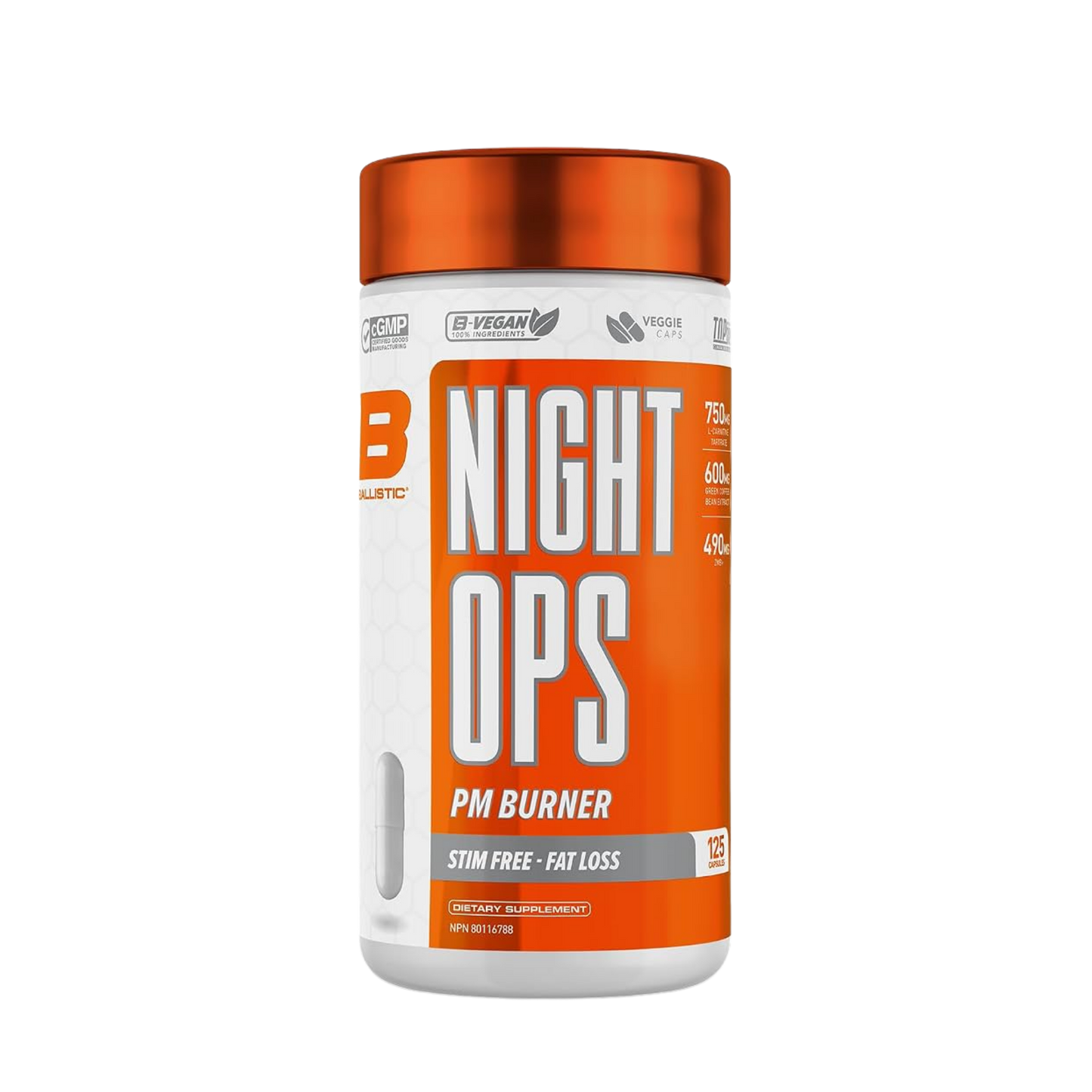 Ballistic Night Ops PM Burner Stim-Free Fat Loss 125 Capsules