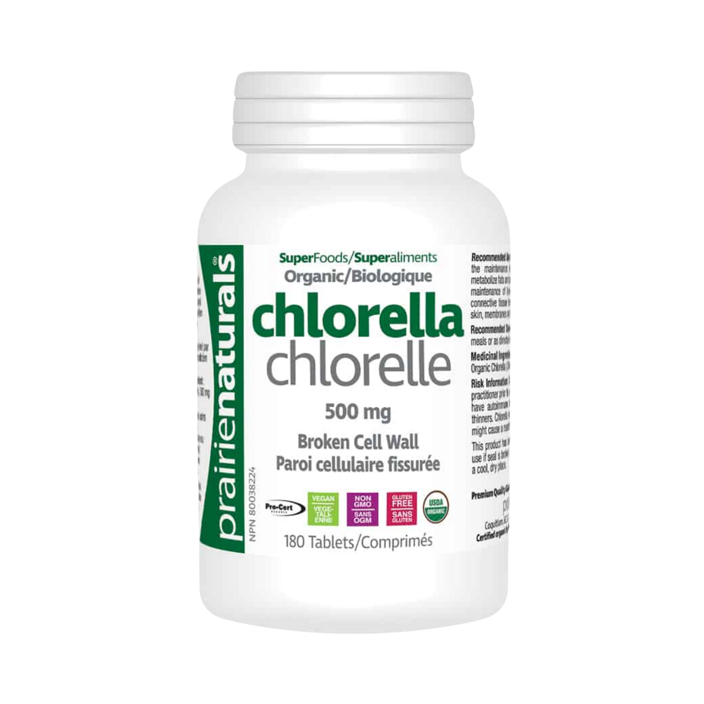 Prairie Naturals Chlorella 500mg 180 Tablets