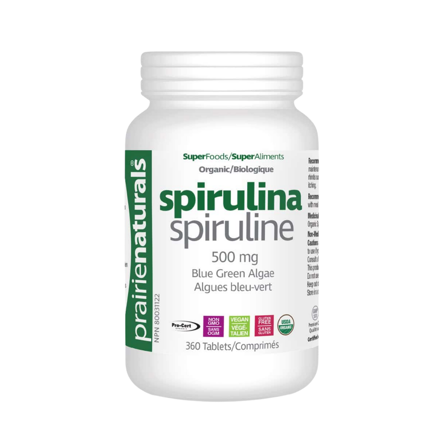 Prairie Naturals Spirulina 500 mg 360 Tablets