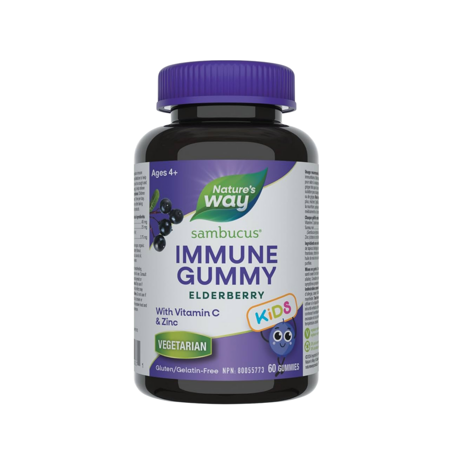Nature's Way Sambucus Immune Gummies Elderberry with Vitamin C and Zinc 60 Gummies